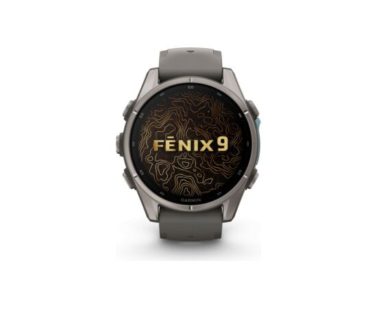 Garmin   Fenix 9 – 43 mm
Titanium with fog gray silicone band Smart-Watch Pulksteņi