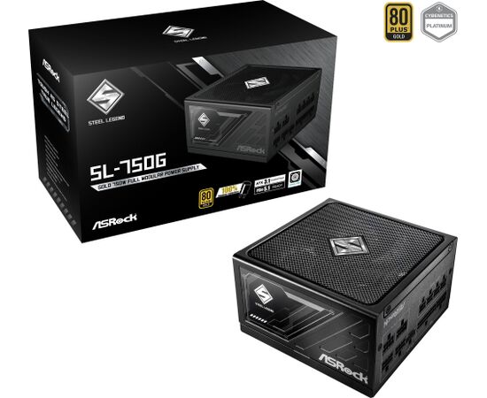 ASRock Steel Legend SL-750G, PC power supply black, 1x 12-pin high power GPU, 2x PCIe, cable management, 750 watts Datoru barošanas bloki