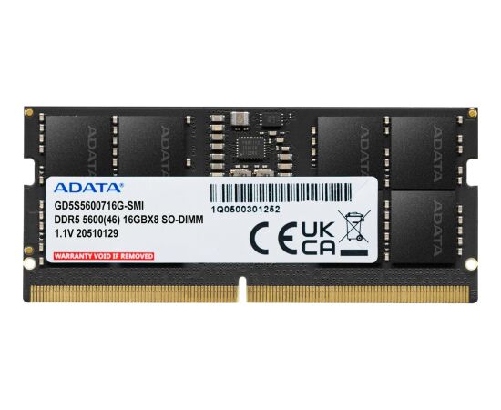 ADATA DDR5 - 16GB - 5600 - CL - 46, Single (1x 16 GB), RAM black, GD5S5600716G-SMI, Gold RAM Operatīvā atmiņa