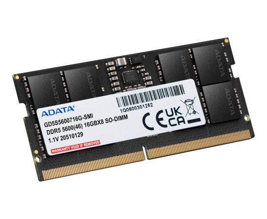 ADATA DDR5 - 16GB - 5600 - CL - 46, Single (1x 16 GB), RAM black, GD5S5600716G-SMI, Gold RAM Operatīvā atmiņa