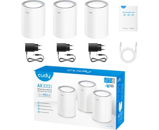 Cudy AX3000 Wi-Fi 6 Mesh 2.5G Solution Dual-band (2.4 GHz / 5 GHz) Wi-Fi 6 (802.11ax) White Internal Wireless Routers