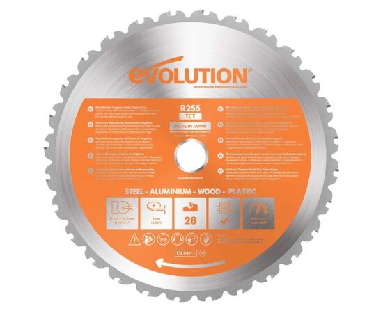 Griešanas disks Evolution EVO-255-MULTI; 255x25,4 mm; Z28 Zāģripas