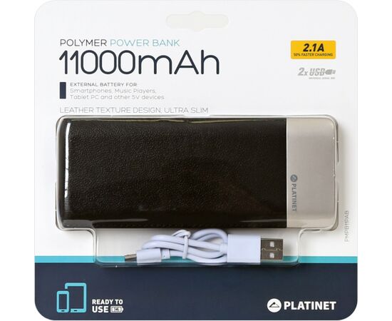 Platinet power bank Leather 11000mAh 2.1A 2xUSB Li-Po, black (43793) Новинки Компьютерная техника