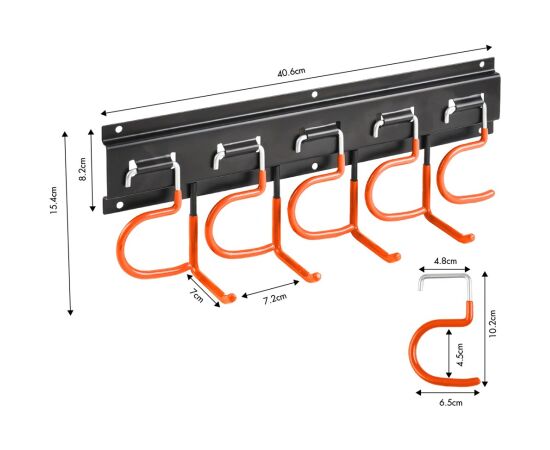 Maclean Wall-Mounted Garden Tool Organizer, steel, with hooks, max. load 30 kg, width 40 cm, MC-193 Мебель для прихожей