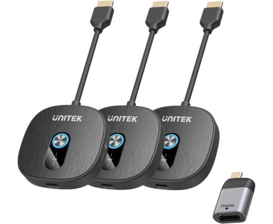 Bezvadu HDMI 1080p AV signāla pārraides sistēma Unitek, 1 raidītājs + 2 uztvērēji, Black Adapteri