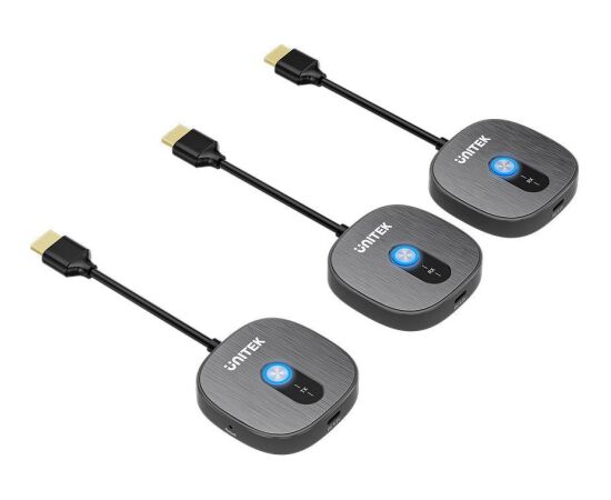 Bezvadu HDMI 1080p AV signāla pārraides sistēma Unitek, 1 raidītājs + 2 uztvērēji, Black Adapteri