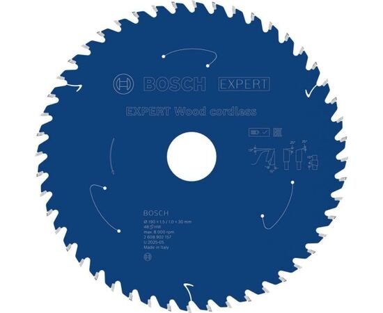 Griešanas disks kokam Bosch EXPERT; 190 x 1,5/1 x 30 mm; Z48 Zāģripas