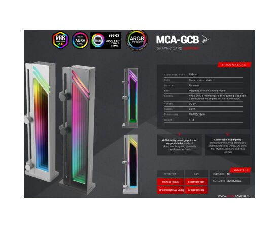 Mars Gaming MCA-GCB Кронштейн для поддержки видеокарты ARGB / чёрный Блоки питания