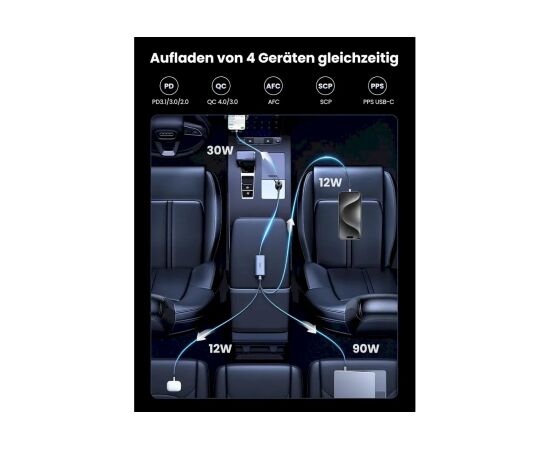 UGREEN 35571-UG Auto lādētājs 1x USB-A + 3x USB-C / melns Telefonu lādētāji 12v Automašīnām