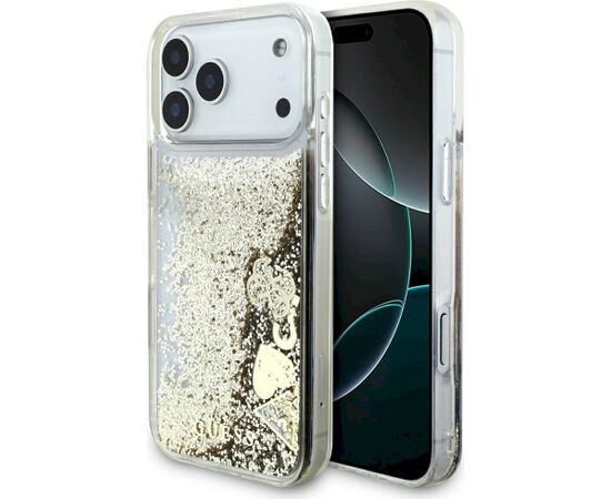 Guess Liq case Glitter 4 Charms Aizsargapvalks priekš iPhone 17 Pro Max / zelta Neoriģinālie Maciņi