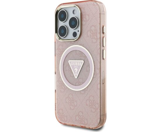 Case Guess IML Metal Glitter 4G Circle Triangle MagSafe Aizsargapvalks priekš iPhone 16 Pro Max / rozā Neoriģinālie Maciņi