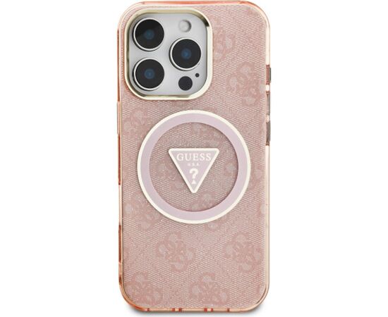 Case Guess IML Metal Glitter 4G Circle Triangle MagSafe Aizsargapvalks priekš iPhone 16 Pro Max / rozā Neoriģinālie Maciņi