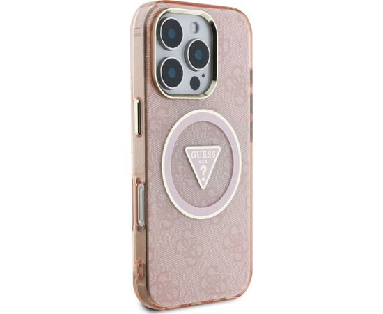 Case Guess IML Metal Glitter 4G Circle Triangle MagSafe Aizsargapvalks priekš iPhone 16 Pro Max / rozā Neoriģinālie Maciņi