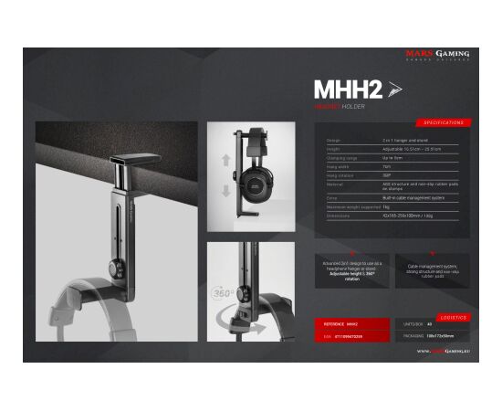Mars Gaming MHH2 Galda turētājs spēļu austiņām Austiņas