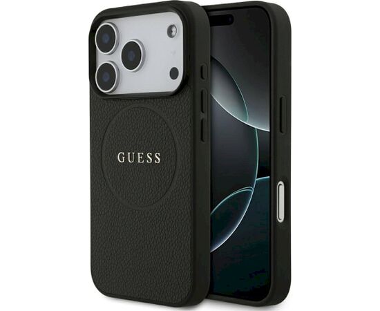 Guess Grained Gold Ring MagSafe Case Aizsargapvalks priekš iPhone 18 Pro / iPhone 17 Pro / melns Neoriģinālie Maciņi