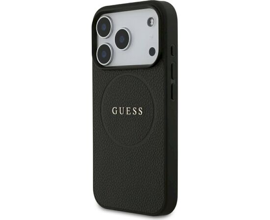 Guess Grained Gold Ring MagSafe Case Aizsargapvalks priekš iPhone 18 Pro / iPhone 17 Pro / melns Neoriģinālie Maciņi