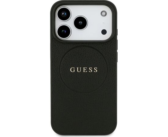 Guess Grained Gold Ring MagSafe Case Aizsargapvalks priekš iPhone 18 Pro / iPhone 17 Pro / melns Neoriģinālie Maciņi