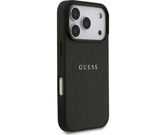 Guess Grained Gold Ring MagSafe Case Aizsargapvalks priekš iPhone 18 Pro / iPhone 17 Pro / melns Neoriģinālie Maciņi