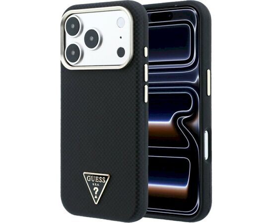 Guess Kevlar Triangle Logo MagSafe Aizsargapvalks priekš iPhone 18 Pro / 17 Pro / melns Neoriģinālie Maciņi