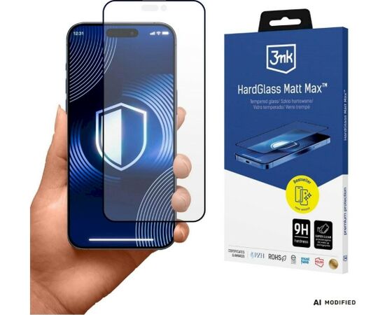 3MK HardGlass Matt Max Aizsargstikls priekš Apple iPhone 18 Pro Max / melns Aizsargstikli planšetdatoriem