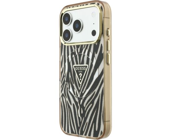 Guess IML Zebra Glitter Triangle Logo MagSafe Aizsargapvalks priekš iPhone 18 Pro / iPhone 17 Pro / zelta Neoriģinālie Maciņi