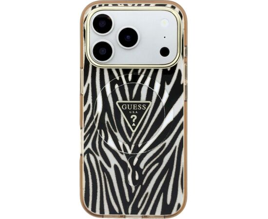 Guess IML Zebra Glitter Triangle Logo MagSafe Aizsargapvalks priekš iPhone 18 Pro / iPhone 17 Pro / zelta Neoriģinālie Maciņi