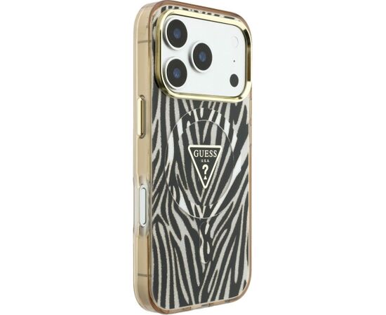 Guess IML Zebra Glitter Triangle Logo MagSafe Aizsargapvalks priekš iPhone 18 Pro / iPhone 17 Pro / zelta Neoriģinālie Maciņi