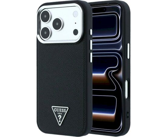 Guess Grained Triangle Logo MagSafe Aizsargapvalks priekš iPhone 18 Pro / melns Neoriģinālie Maciņi