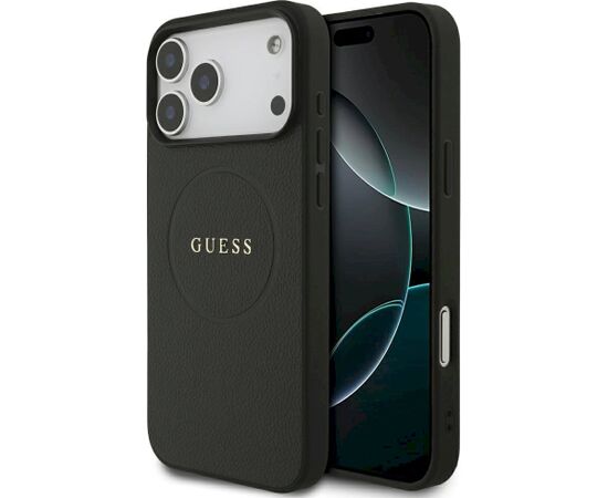 Guess Grained Gold Ring MagSafe Case Aizsargapvalks priekš iPhone 18 Pro Max / iPhone 17 Pro Max / melns Neoriģinālie Maciņi