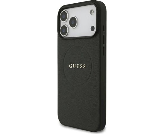 Guess Grained Gold Ring MagSafe Case Aizsargapvalks priekš iPhone 18 Pro Max / iPhone 17 Pro Max / melns Neoriģinālie Maciņi