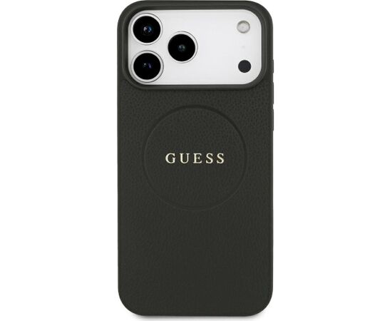 Guess Grained Gold Ring MagSafe Case Aizsargapvalks priekš iPhone 18 Pro Max / iPhone 17 Pro Max / melns Neoriģinālie Maciņi