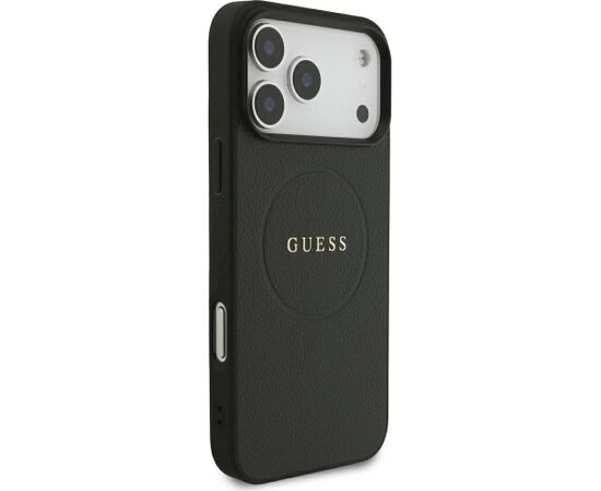 Guess Grained Gold Ring MagSafe Case Aizsargapvalks priekš iPhone 18 Pro Max / iPhone 17 Pro Max / melns Neoriģinālie Maciņi