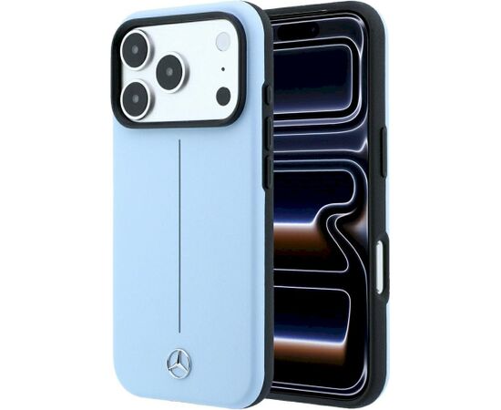 Mercedes Leather Semi Wrap Iconic Line MagSafe Aizsargapvalks priekš iPhone 18 Pro Max / 17 Pro Max / zils Neoriģinālie Maciņi