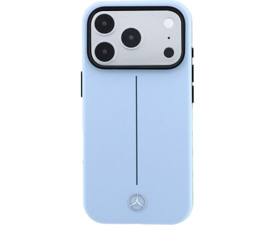 Mercedes Leather Semi Wrap Iconic Line MagSafe Aizsargapvalks priekš iPhone 18 Pro Max / 17 Pro Max / zils Neoriģinālie Maciņi