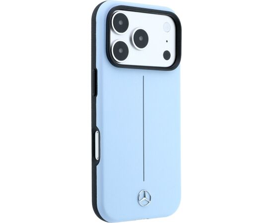 Mercedes Leather Semi Wrap Iconic Line MagSafe Aizsargapvalks priekš iPhone 18 Pro Max / 17 Pro Max / zils Neoriģinālie Maciņi