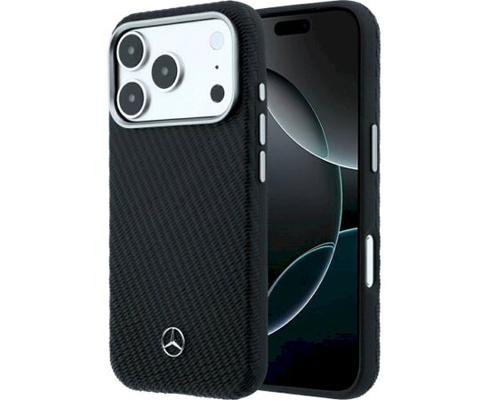 Mercedes Leather Semi Wrap Wood Effect MagSafe Aizsargapvalks priekš iPhone 18 Pro Max / 17 Pro Max / melns Neoriģinālie Maciņi