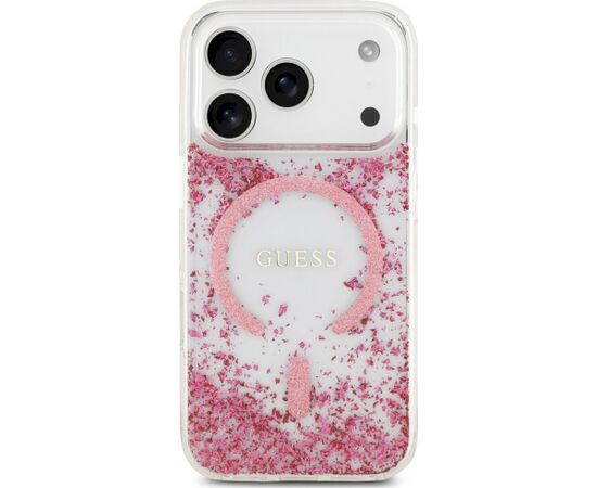 Guess Resin Bottom Glitter MagSafe Aizsargapvalks priekš iPhone 18 Pro Max / iPhone 17 Pro Max / rozā Neoriģinālie Maciņi