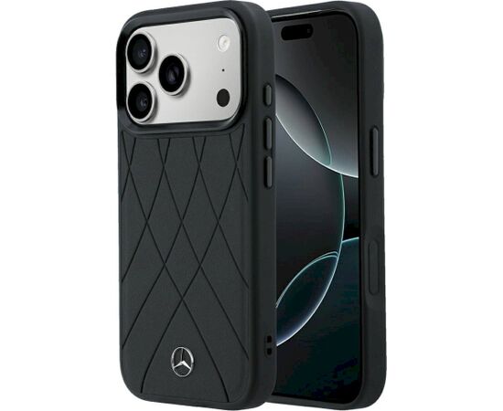 Mercedes Leather Crossed Lines MagSafe Aizsargapvalks priekš iPhone 18 Pro /17 Pro / melns Neoriģinālie Maciņi