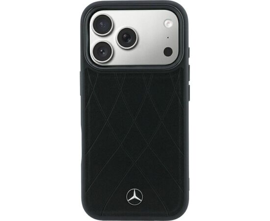 Mercedes Leather Crossed Lines MagSafe Aizsargapvalks priekš iPhone 18 Pro /17 Pro / melns Neoriģinālie Maciņi