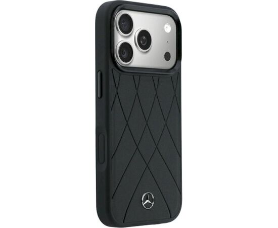 Mercedes Leather Crossed Lines MagSafe Aizsargapvalks priekš iPhone 18 Pro /17 Pro / melns Neoriģinālie Maciņi