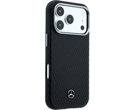 Mercedes Leather Semi Wrap Wood Effect MagSafe Aizsargapvalks priekš iPhone 18 Pro / 17 Pro / melns Neoriģinālie Maciņi