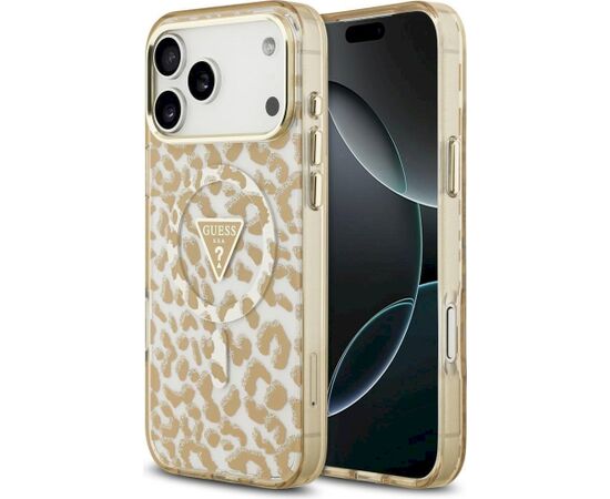 Guess IML Leopard Glitter Triangle Logo MagSafe Aizsargapvalks priekš iPhone 18 Pro Max/iPhone 17 Pro Max / brūns Neoriģinālie Maciņi