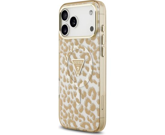 Guess IML Leopard Glitter Triangle Logo MagSafe Aizsargapvalks priekš iPhone 18 Pro Max/iPhone 17 Pro Max / brūns Neoriģinālie Maciņi