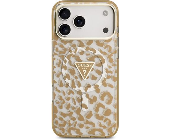 Guess IML Leopard Glitter Triangle Logo MagSafe Aizsargapvalks priekš iPhone 18 Pro Max/iPhone 17 Pro Max / brūns Neoriģinālie Maciņi
