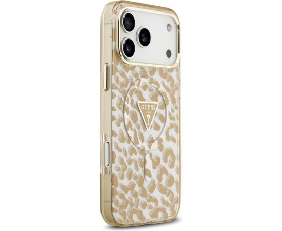 Guess IML Leopard Glitter Triangle Logo MagSafe Aizsargapvalks priekš iPhone 18 Pro Max/iPhone 17 Pro Max / brūns Neoriģinālie Maciņi