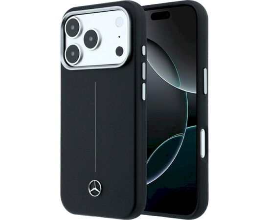 Mercedes Leather Semi Wrap Iconic Line MagSafe Aizsargapvalks priekš iPhone 18 Pro Max / 17 Pro Max / melns Neoriģinālie Maciņi