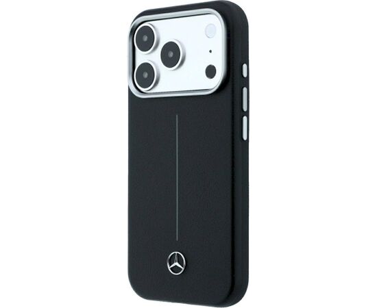 Mercedes Leather Semi Wrap Iconic Line MagSafe Aizsargapvalks priekš iPhone 18 Pro Max / 17 Pro Max / melns Neoriģinālie Maciņi