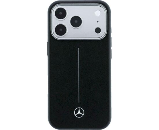 Mercedes Leather Semi Wrap Iconic Line MagSafe Aizsargapvalks priekš iPhone 18 Pro Max / 17 Pro Max / melns Neoriģinālie Maciņi