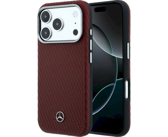 Mercedes Leather Semi Wrap Wood Effect MagSafe Aizsargapvalks priekš iPhone 18 Pro Max / 17 Pro Max / bordo Neoriģinālie Maciņi