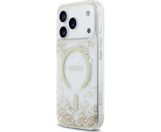 Guess Resin Bottom Glitter MagSafe Case Aizsargapvalks priekš iPhone 18 Pro / iPhone 17 Pro / zelta Neoriģinālie Maciņi